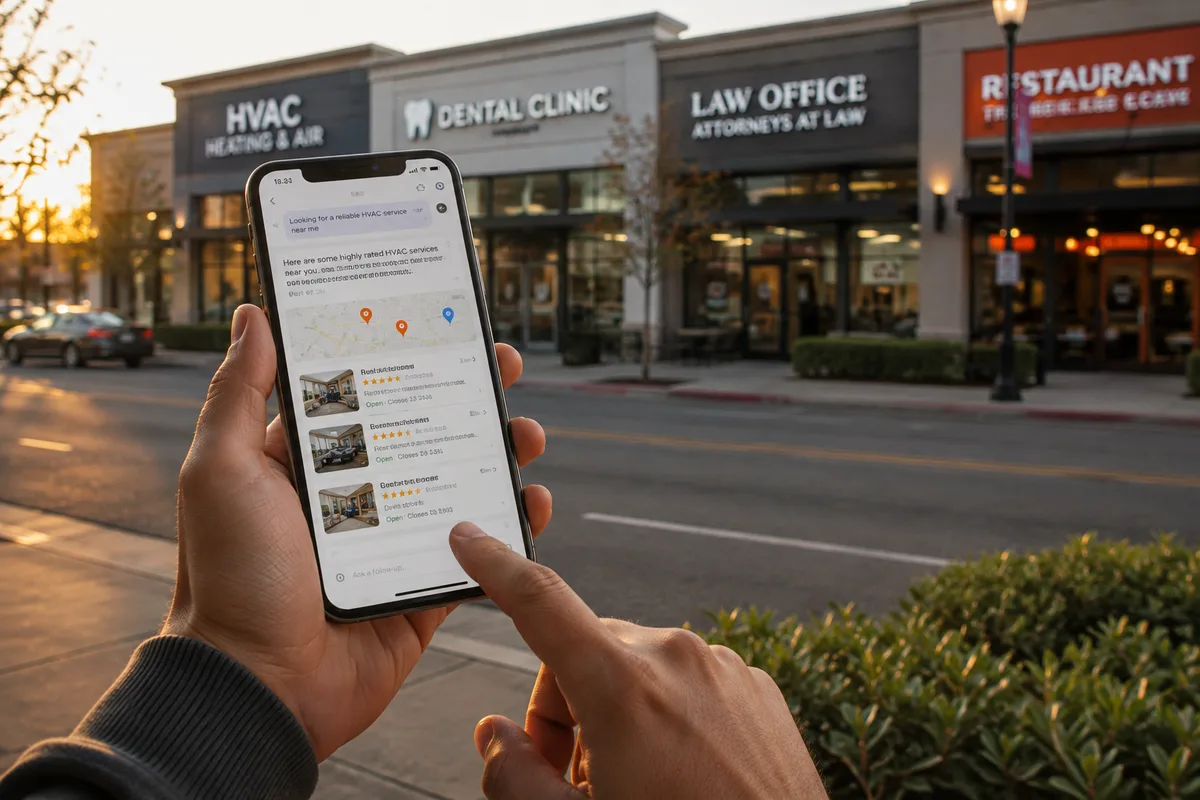 AI-powered search displaying trusted local business recommendations using Google Business Profile data.
